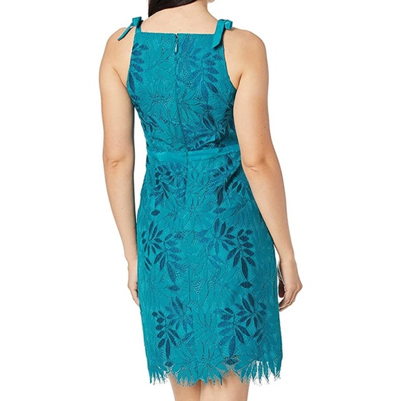 Lilly Pulitzer Kayleigh Teal Tidal Wave Midi Shift Dress Sz 6 Eyelash Lace Tie - Picture 3 of 6